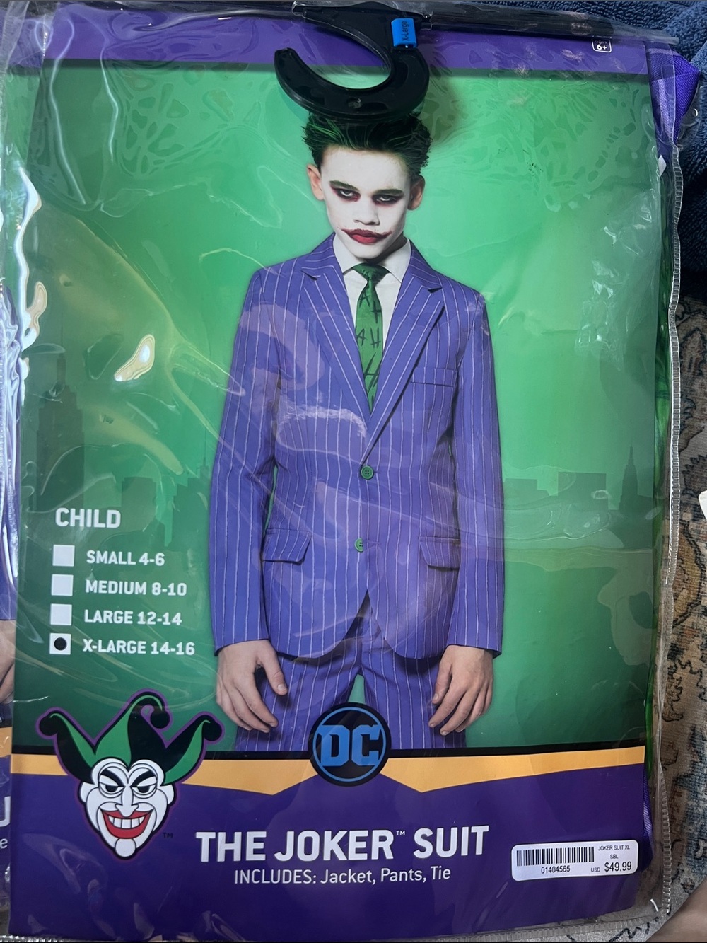 DC Kids Joker Purple Pinstripe Suit with Green Tie size 14/16